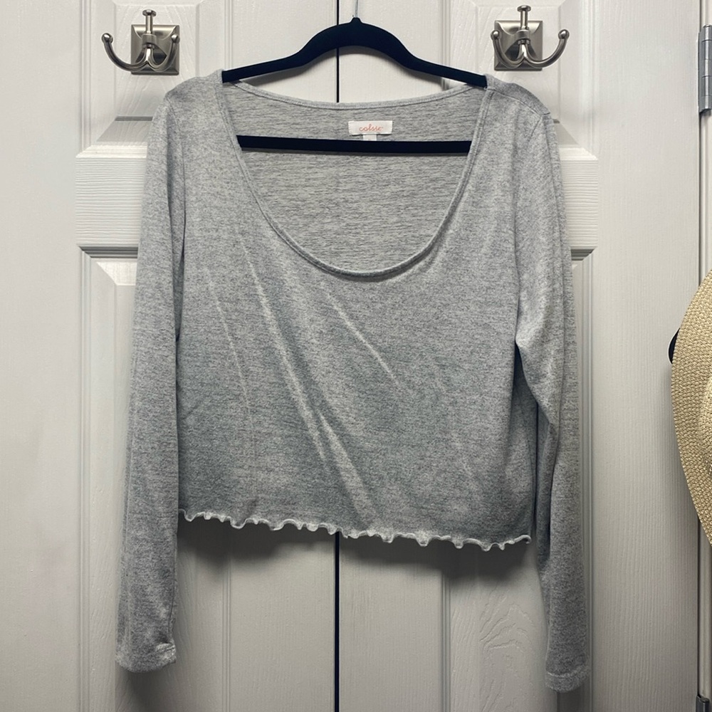 Long sleeve, soft, gray short body tunic top